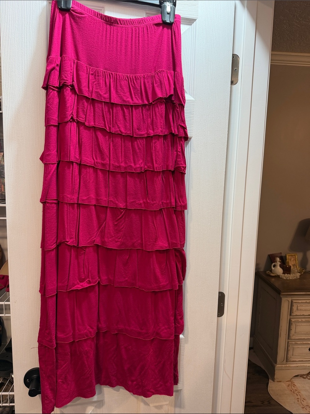 Women’s Tiered Ruffle Maxi Skirt - Hot Pink
